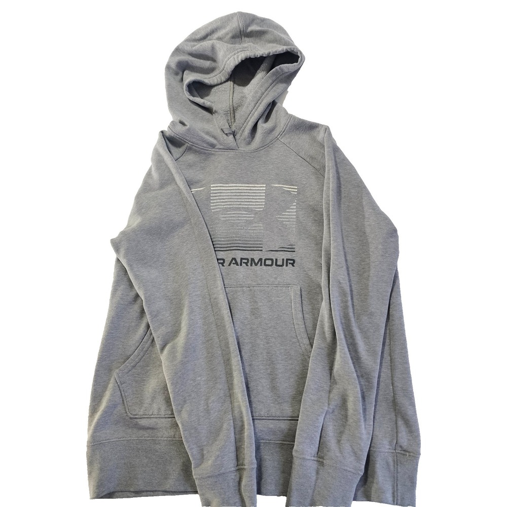 Under Armour Boys Gray Hoodie Youth Small Medium Big Logo Pullover Sweatshirt